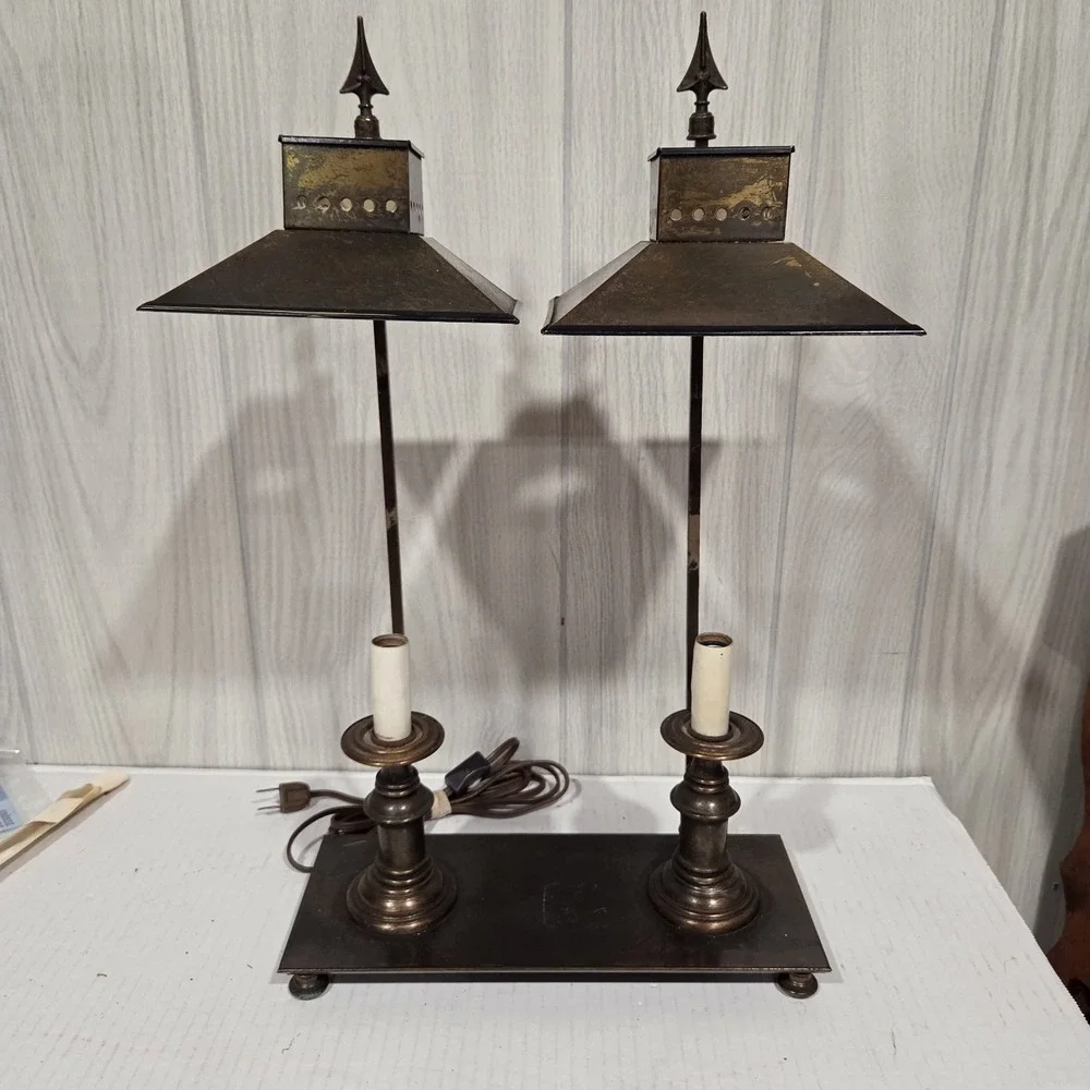 French Bouillotte XVI Tole Desk Table Lamp Mid Century Hand Painted 20